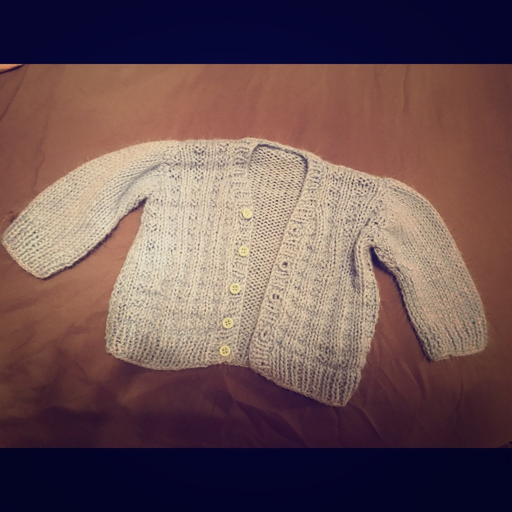 Light blue crochet baby jacket 0-3 mo